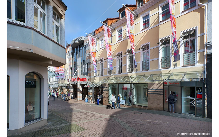 Pedestrian zone Lüdenscheid Pedestrian zone in the town of Lüdenscheid.