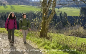 Wandern auf dem Sauerland-Hoehenflug oberhalb von Windhausen