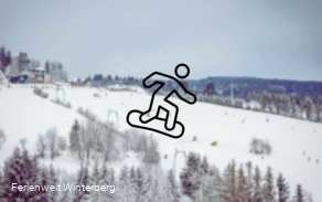 Ein verschwommenes Bild eines Skihanges mit der Zeichnung eines Männchens beim Snowboardfahren im Vordergrund. Dieses Bild dient als Symbolbild für einen Funpark.