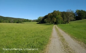 Wegeverlauf über weite, grüne Wiesen Wegeverlauf über weite, grüne Wiesen