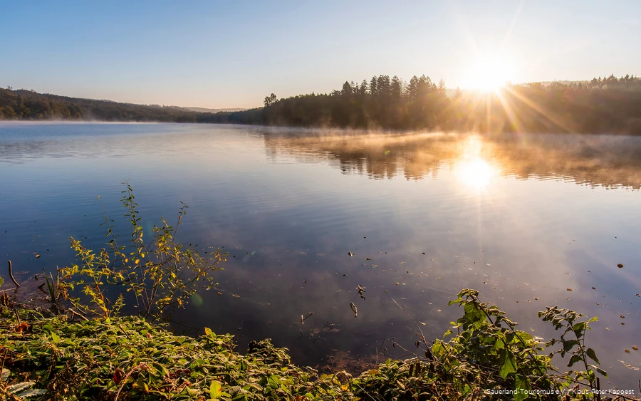 Sunrise at Hevesee in the Arnsberg Forest Nature Park.