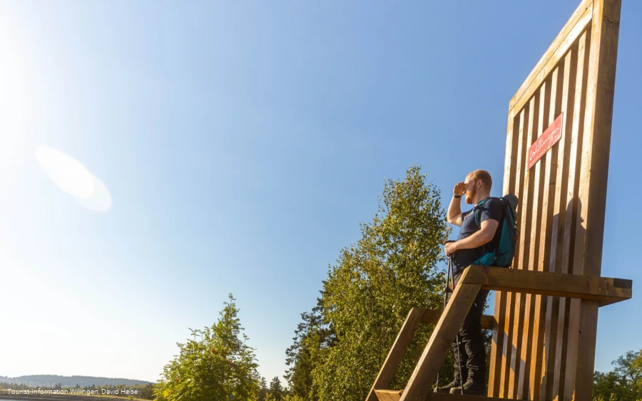 Wanderer auf dem großen Stuhl auf dem Ettelsberg Wanderer auf dem großen Stuhl auf dem Ettelsberg