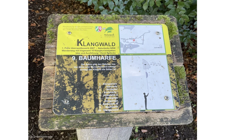 Klangwald Schild Baumharfe