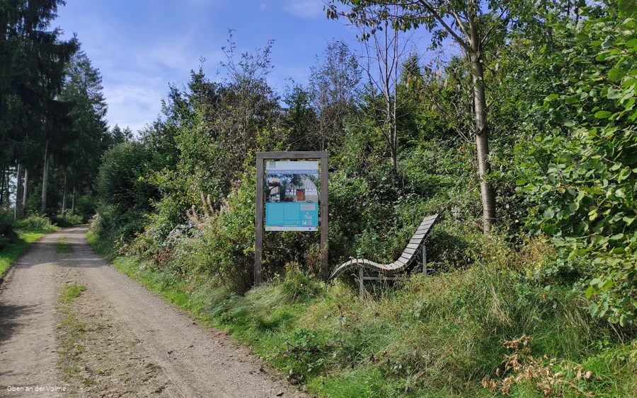 Rastpunkt mit Waldsofa und Infotafel