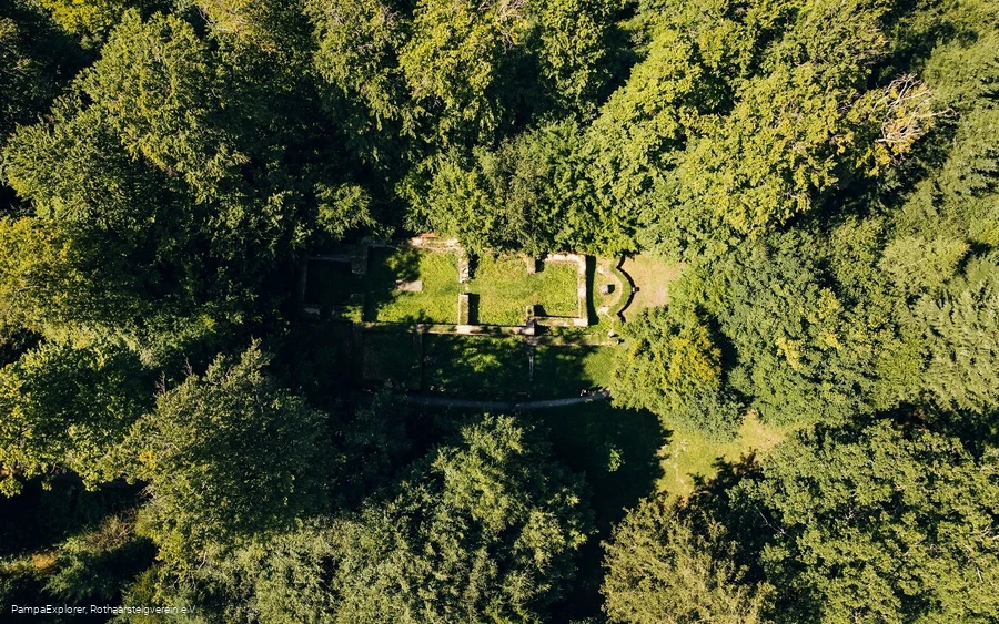 Drohnenaufnahme von Borbergs Kirchhof bei Brilon am Rothaarsteig