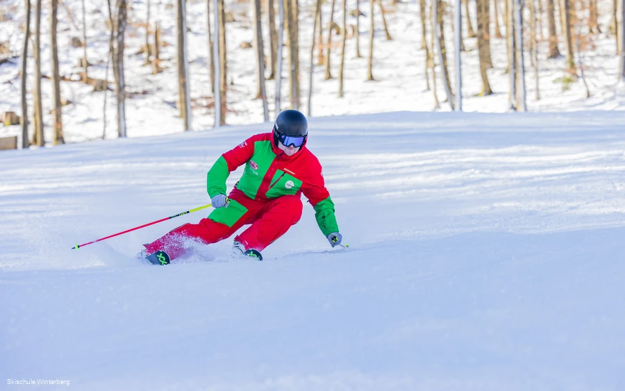 Skifahrer bei der Abfahrt.