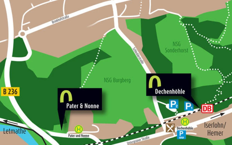 Kaart Dechenhöhle Kaart met grot Dechenhöhle