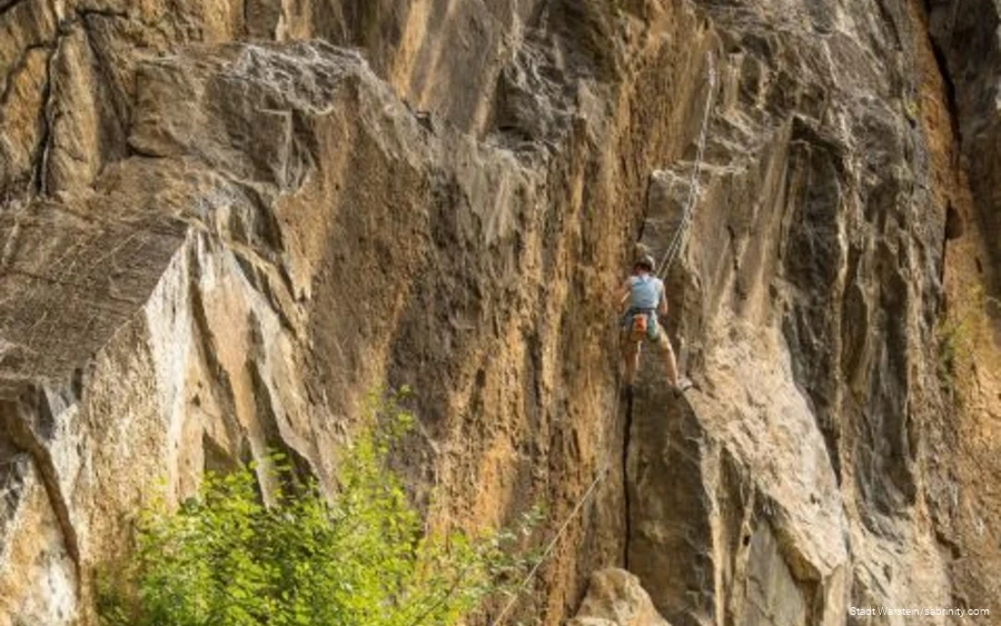 Climbers rock climbing in Warstein
