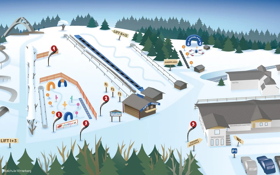 Kartenübersicht eines Skihanges.