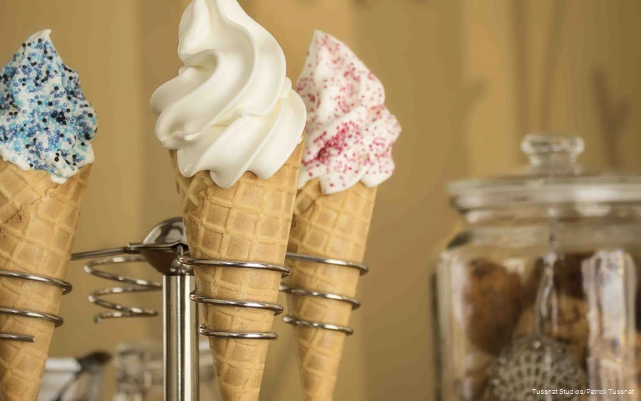 Fairytale ice cream 2 Three ice cream cones in a stand.