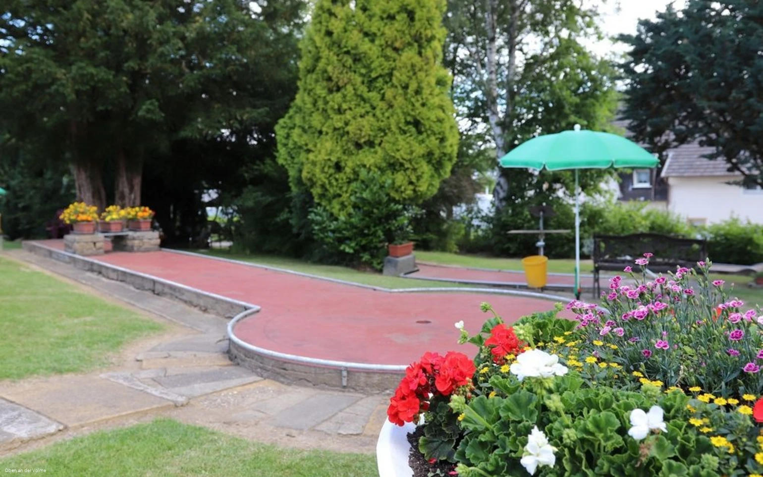 Bunte Blumen schmücken die Anlage