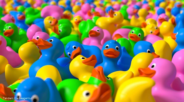 Jede Menge bunter 3d quietscheentchen