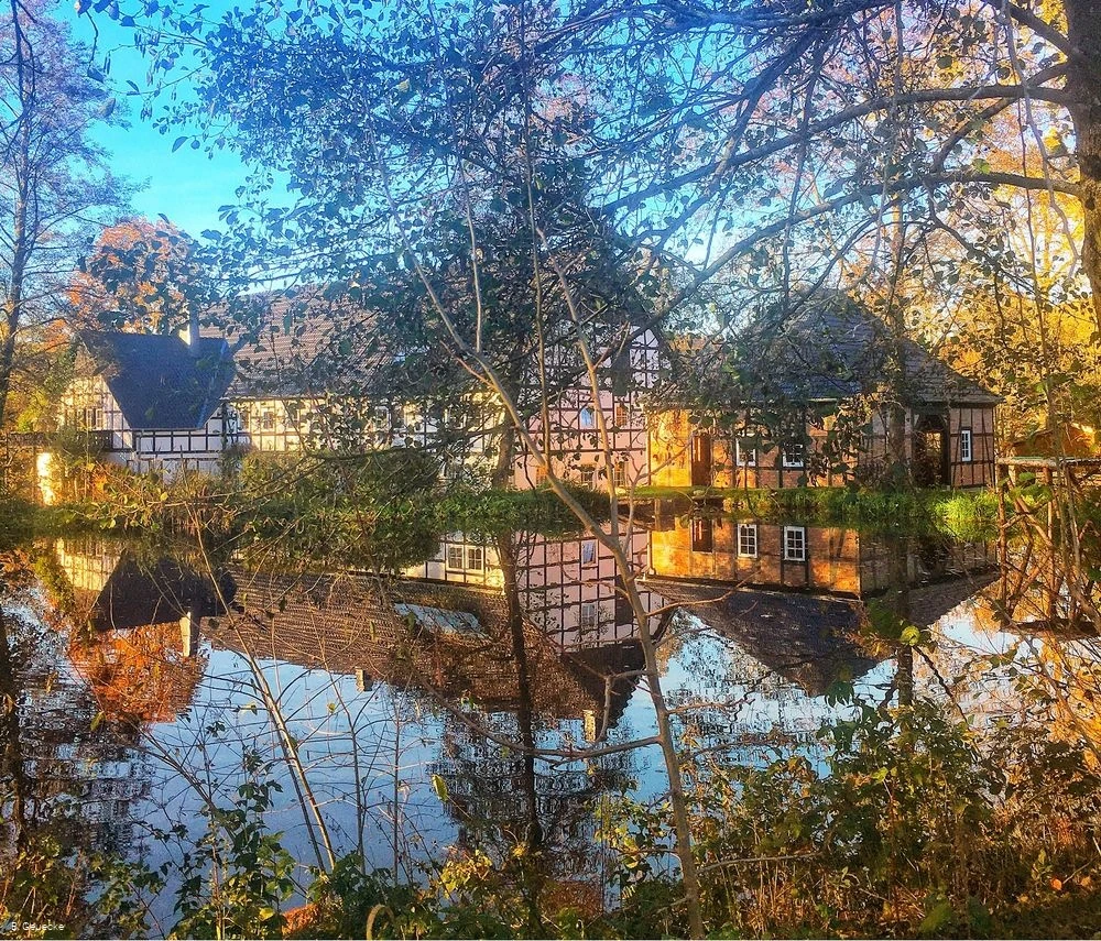 Die Mühle spiegelt sich im Mühlenteich Die Mühle spiegelt sich im Mühlenteich